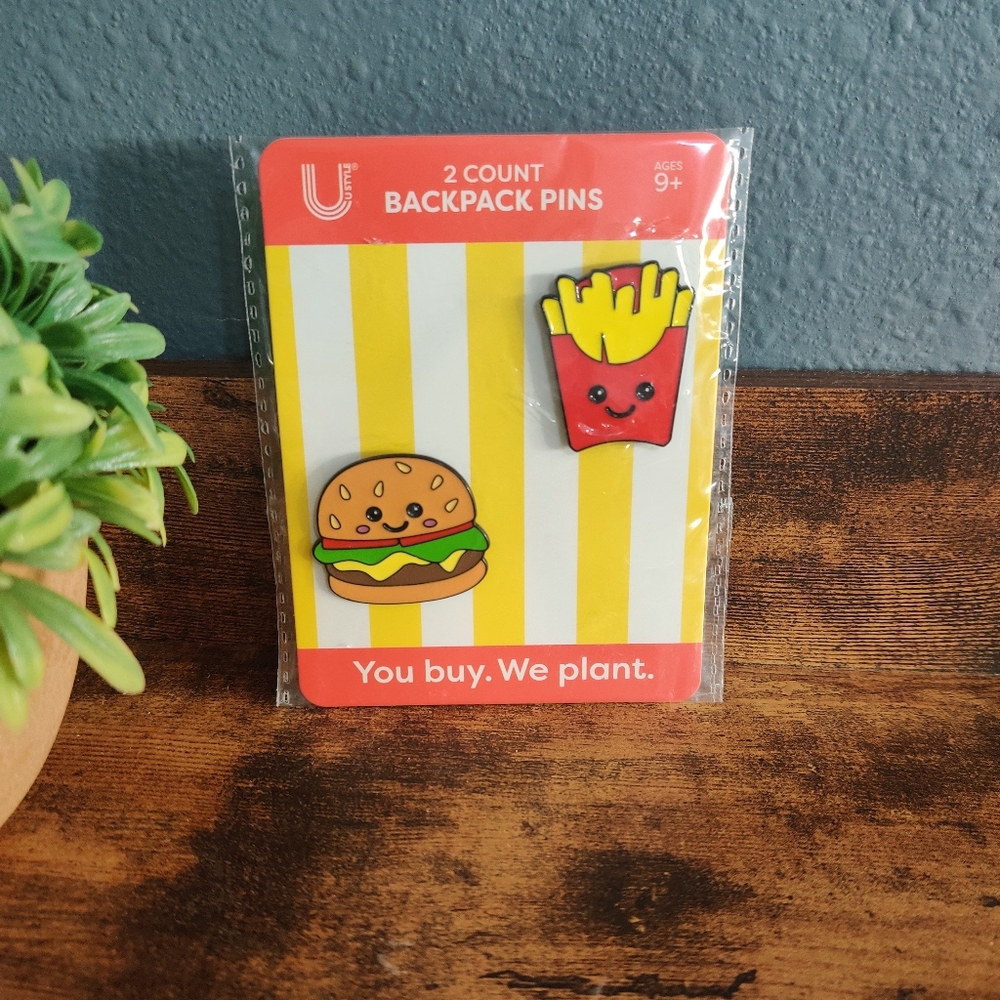 Fastfood backpack pins NWT cheeseburger fries cute smiley face kawaii foodie toy